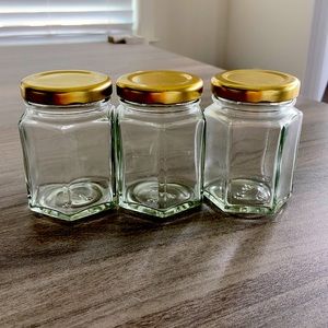 3 mini mason jars. Great for honey, jams etc.